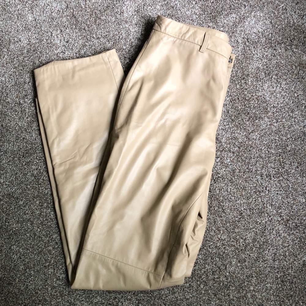100% tan leather pants